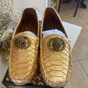Kurt Geiger Gold Textured Loafers with Embellishment -Brand New with Box